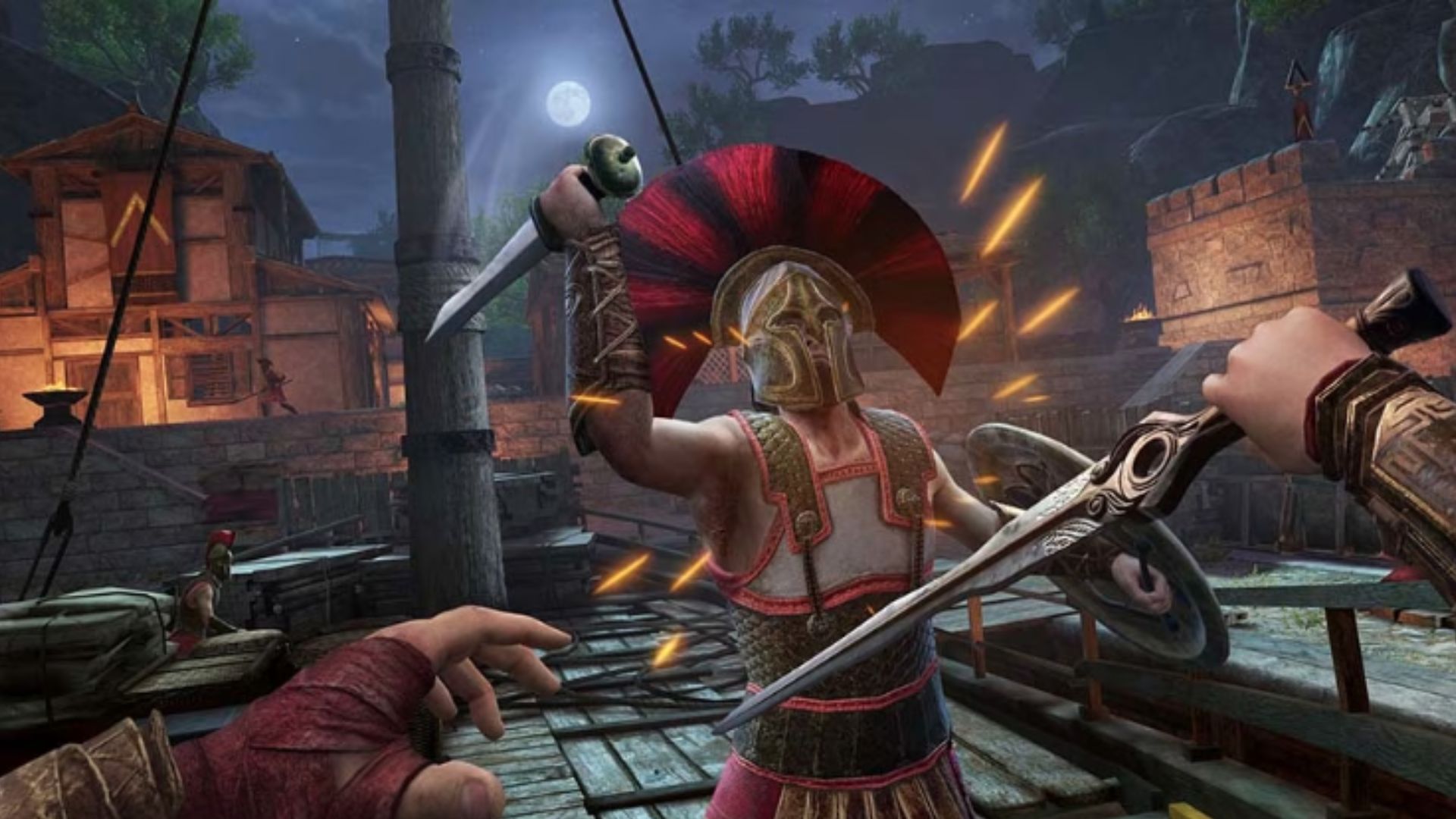 Engaging in combat with an enemy in Assassins Creed Nexus VR