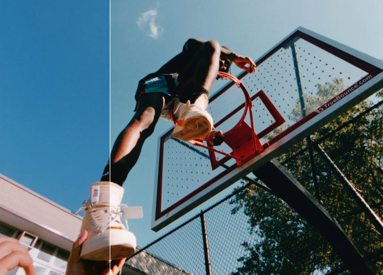 A6 PRO Analog VSCO Preset applied to photo of person being lifted to a basketball hoop wearing Nikes