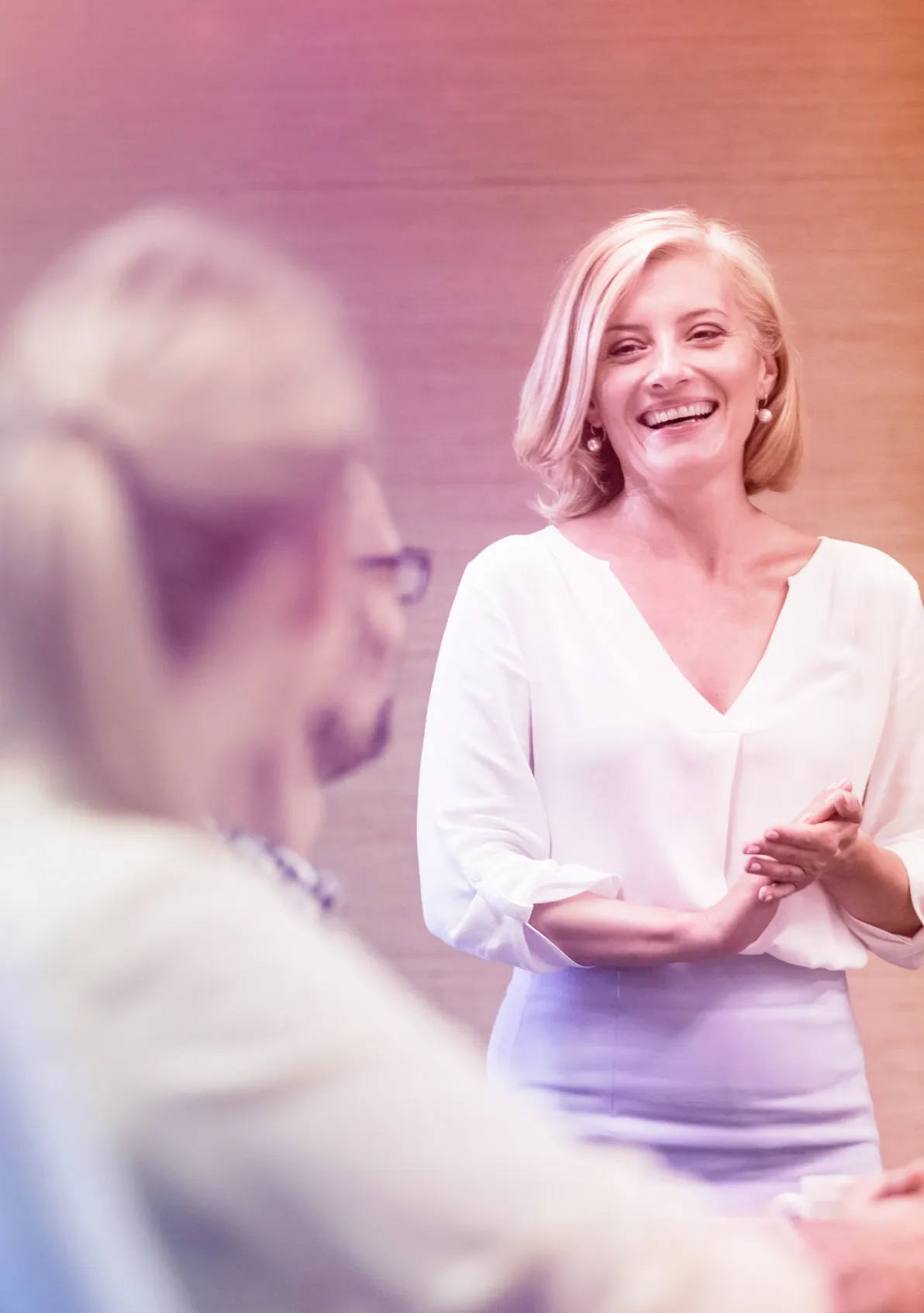 Beautiful woman smiling to her audience
