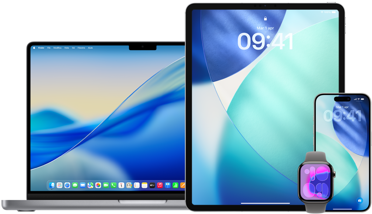 Un Mac, un iPhone, un iPad e un Apple Watch.