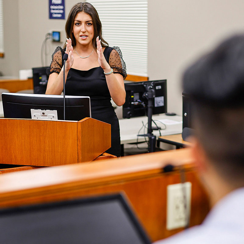 Students Collaborating in the Moot Court Room