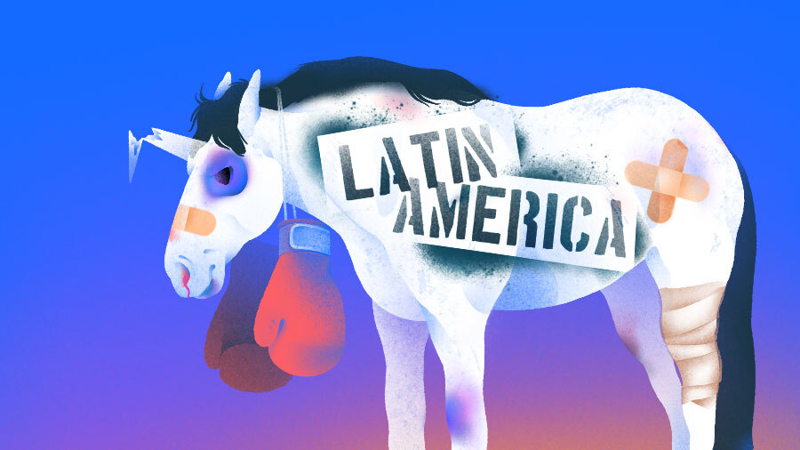Illustration of injured unicorn for quarterly LatAm.