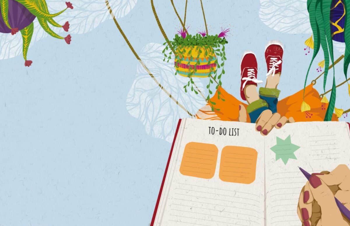 Illustrated hands hold a pen over a notebook with a "TO-DO LIST" heading, symbolizing the tools for managing adult ADHD.